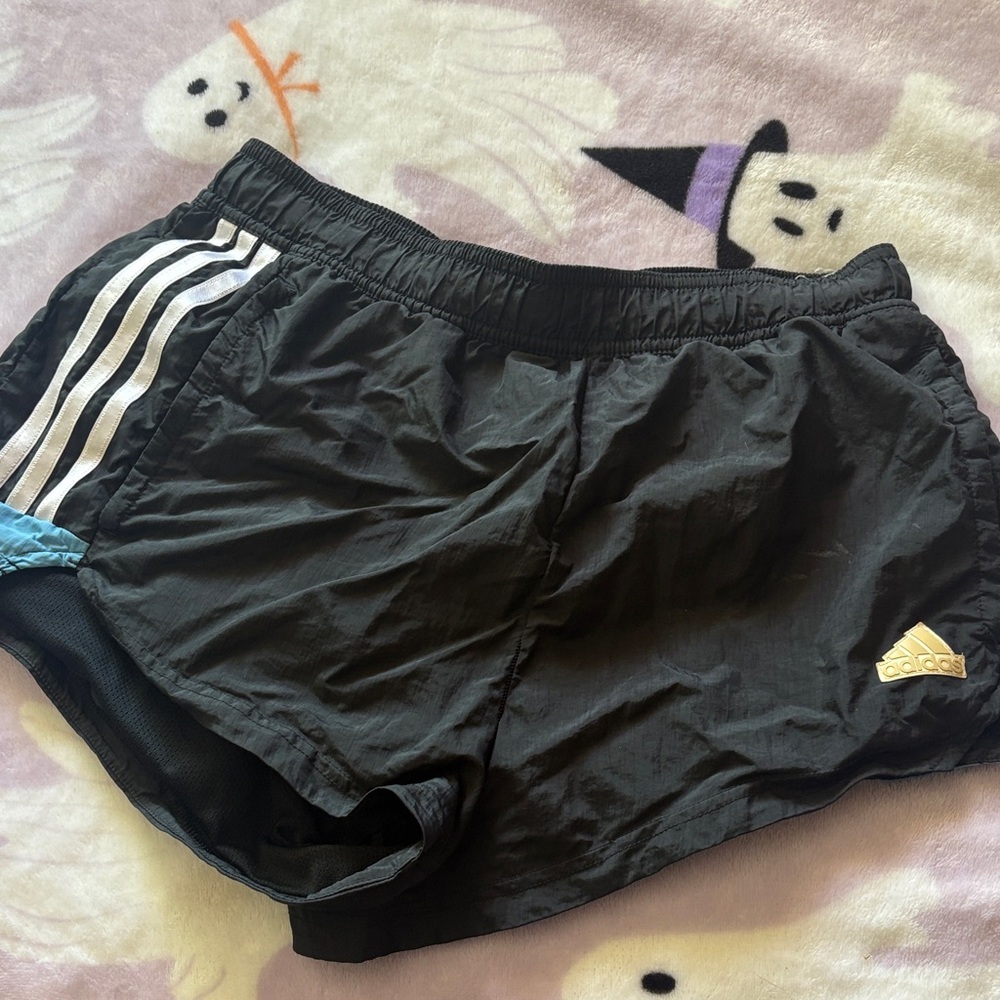 Adidas Black Running Shorts with White Stripes